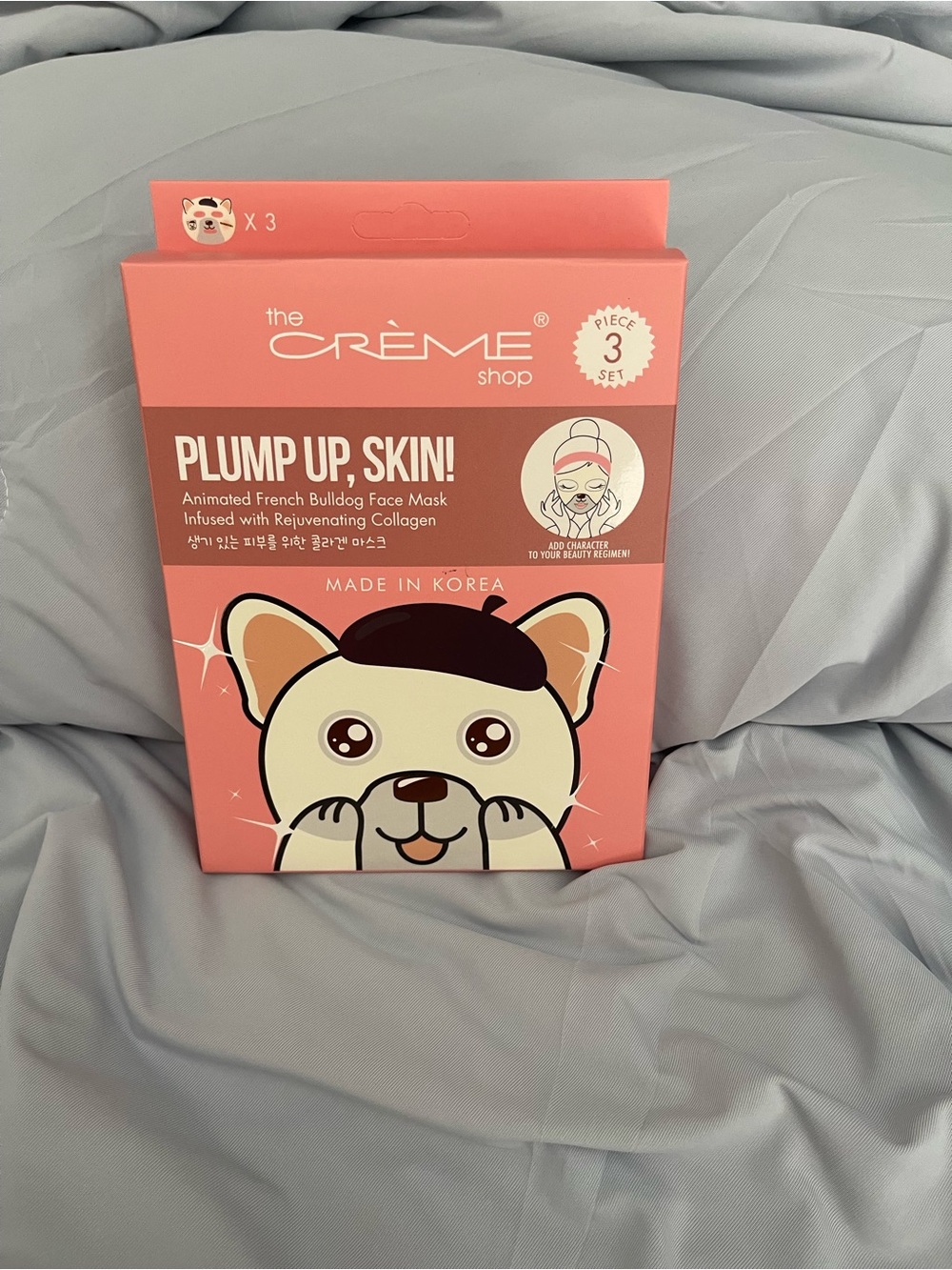 Plump Up, Skin! Animated French Bulldog Face Mask - 3 pack